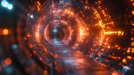 Obraz premium Futuristic quantum core within a vast rift, radiating energy echoes and complex physics visuals. 3D realistic rendering captures the science fiction theme and intricate details of the scene.