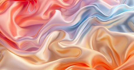 Obraz premium A vibrant, flowing fabric texture showcasing soft waves of color in shades of orange, pink, and blue.