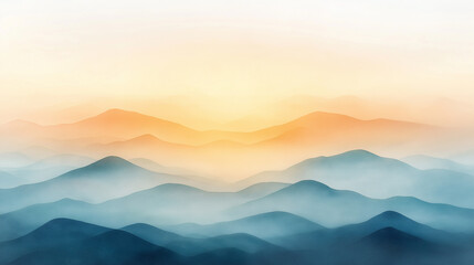 Fototapeta premium The mountains are covered in a blue mist and the sun is setting behind them