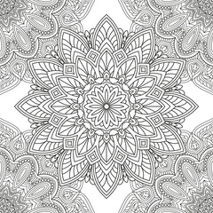 Fototapeta premium Vector drawing for coloring book. Geometric floral pattern. Contour drawing on a white background. Mandala