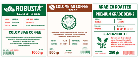 An illustration of Colombian Coffee Labels template simple flat style in cmyk mode with two tone...