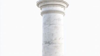A refined portrayal of a Roman column arch in elegant white marble with subtle gray veins, isolated against a pristine white background. The simplicity and purity of the marble highlight the timeless