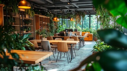 Fototapeta premium Coworking space, Was designed with a design, Biophilia, Biophilic, Biophilic design.