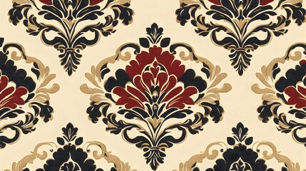 Elegant Ornate Damask Pattern with Floral Flourishes and Vintage Baroque Design