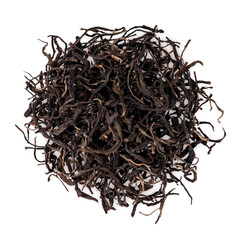 Dried tea leaves isolated on white background.  top view