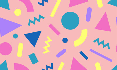 Memphis repeating patterns. Abstract colorful playful background for cards, posters, covers, banners, or branding.