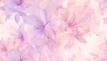 Colorful Pastel Pink Lilly Blossom Flower Pattern Background. Soft. Watercolor