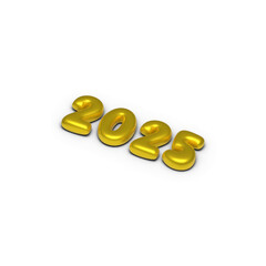 Isolated 3D Gold 2025 Design. Balloon Bubble font. Isometric. For cover, card, poster, banner
