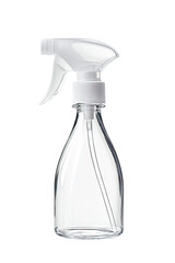 Empty clear plastic spray bottle with white pump.
