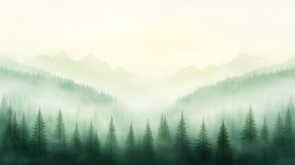 Obraz premium A mountain range with a foggy sky and trees
