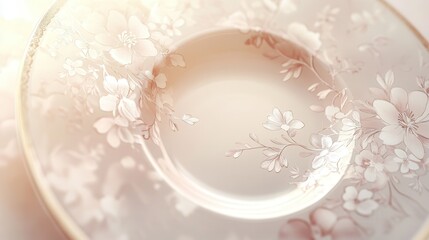 Vintage Floral Illustration on Porcelain Plate with Perfect Central Hole - Elegant and Delicate Design in Soft Pastels
