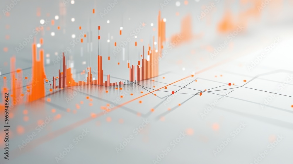 Poster dynamic 3d candlestick chart with intersecting trend lines,
