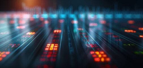 Fototapeta premium Abstract representation of digital data flow with vibrant lights and geometric patterns, ideal for technology and innovation themes.