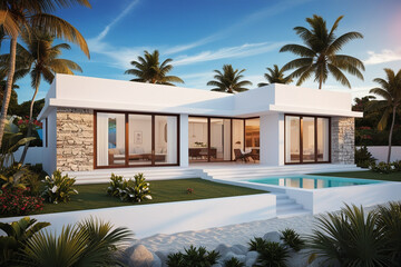 Fototapeta premium Summer house with a pool and palms