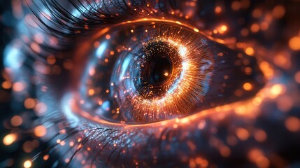 Nanobots Repairing Human Eye to Perfection - Futuristic Bioenhancement Concept with Glowing Particles