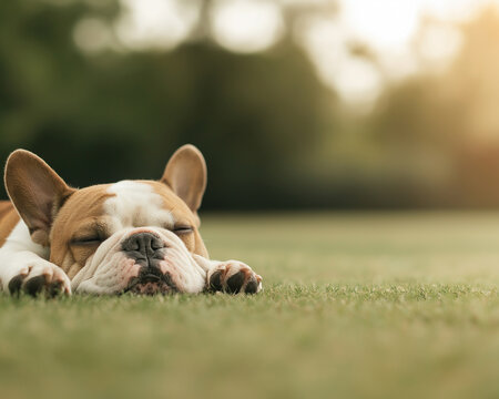 A dog is sleeping on the grass