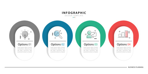 Business infographic template. 4 Step timeline journey. Process diagram, 4 options on white background, Infograph elements vector illustration.