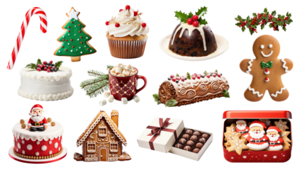 PNG Christmas dessert element set, transparent background
