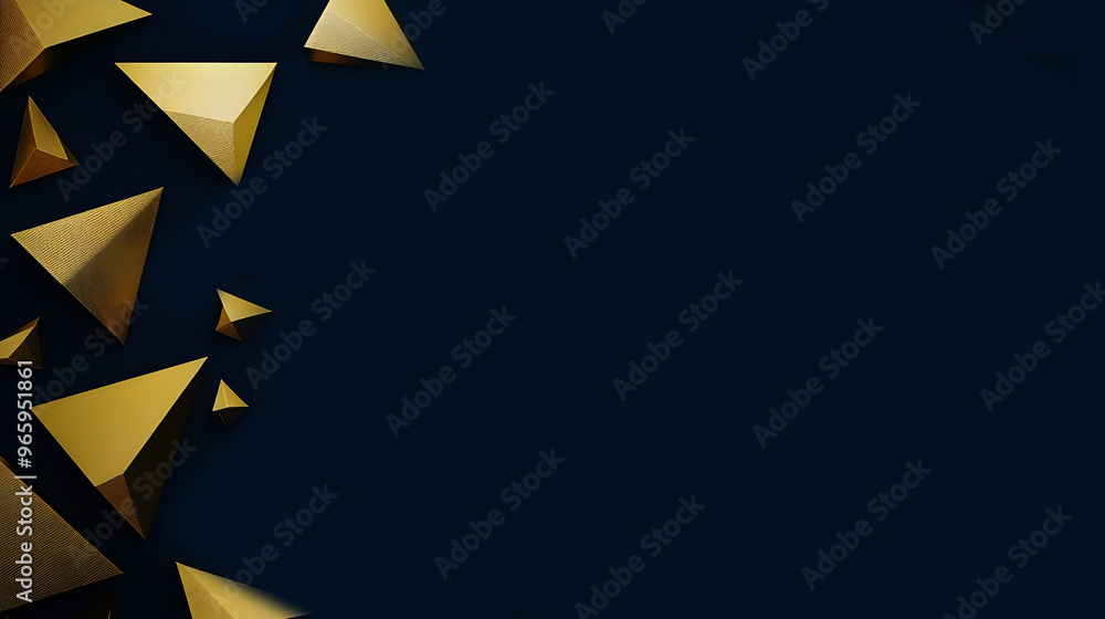 Aufkleber golden pyramids arranged on a dark blue background creating a modern and luxurious abstract design. 