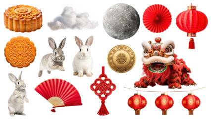 PNG mid-autumn Chinese festival element set, transparent background