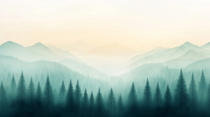 Obraz premium A mountain range with a misty, foggy atmosphere