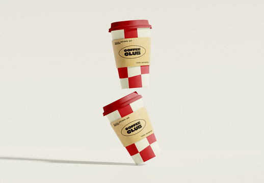 Floating Two Coffee Cup Mockup