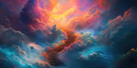 Obraz premium Stairway to Heaven Through a Multicolored Sky