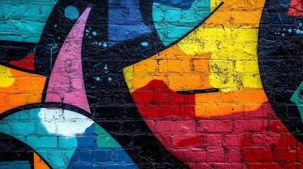 Fototapeta premium Vibrant Colorful Abstract Graffiti Mural on Brick Wall Urban Background
