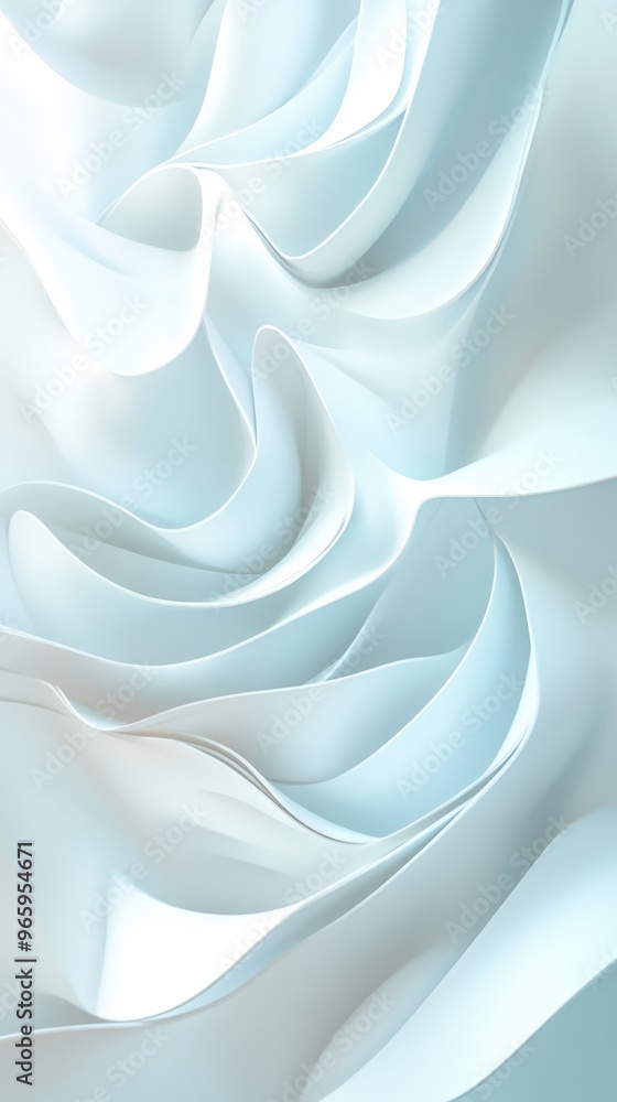 Poster Abstract white wavy shapes background forming soft swirls