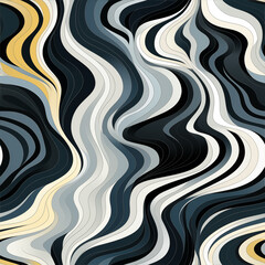 Fototapeta premium A seamless zebra-inspired pattern with black and white stripes, wavy and organic shapes, designed to repeat on all sides, bold and dynamic 