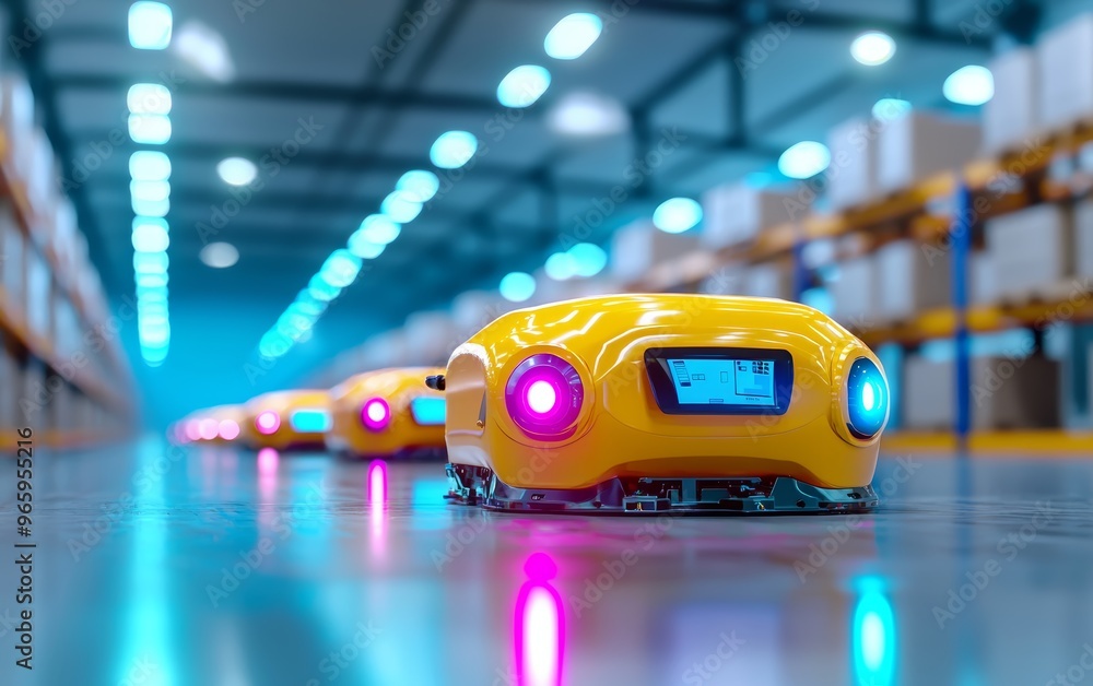 Fototapete a warehouse with automated sorting and packaging robots handling e-commerce shipments