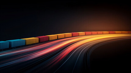 Fototapeta premium A colorful train track with a long train in the middle