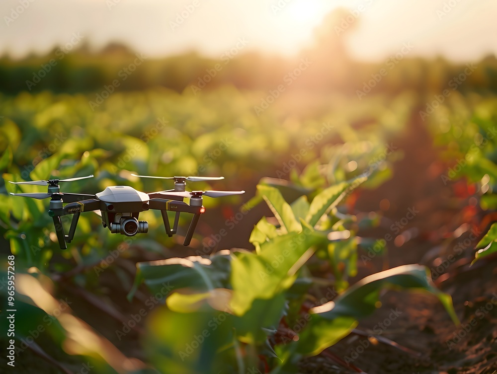 Poster ai powered drone monitoring crops and providing real time growth and health data for precision farmi