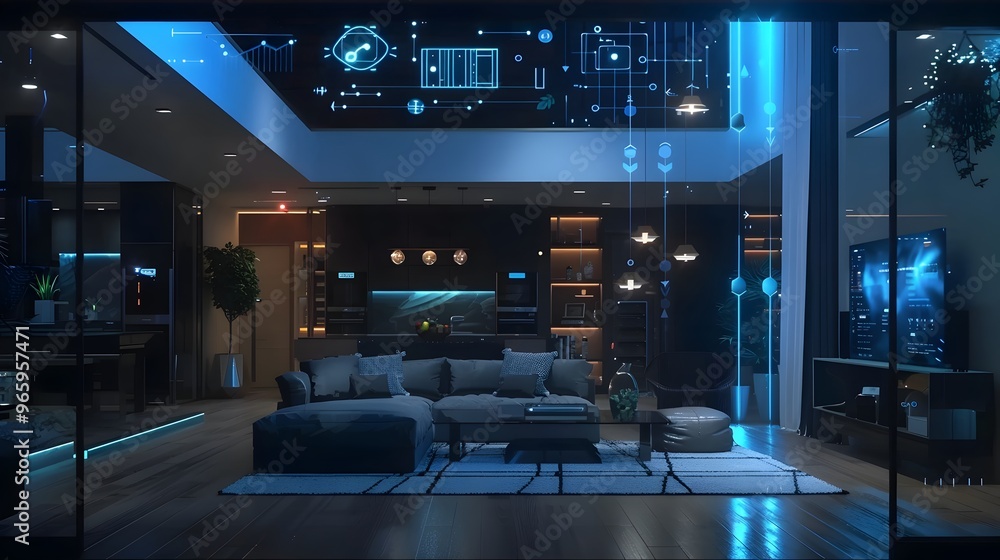 Poster centralized ai powered smart home seamlessly controlling lighting temperature security and entertain