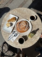 Kanelbulle in a cafe (cinnamon roll)