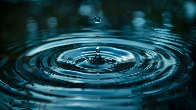 A Solitary Water Drop Creating Rippling Reflections in a Tranquil Moonlit Pond