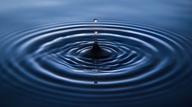 Tranquil Water Drop Creates Concentric Ripples in Moonlit Pond