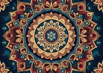 Fototapeta premium Traditional Indian design featuring a circular composite pattern in a 2D cartoon style illustration