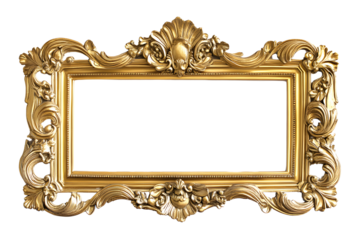 Baroque golden picture frame isolated on transparent or white background, png