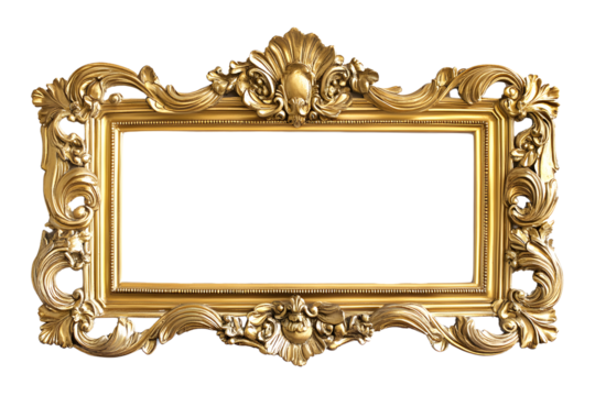 Baroque golden picture frame isolated on transparent or white background, png