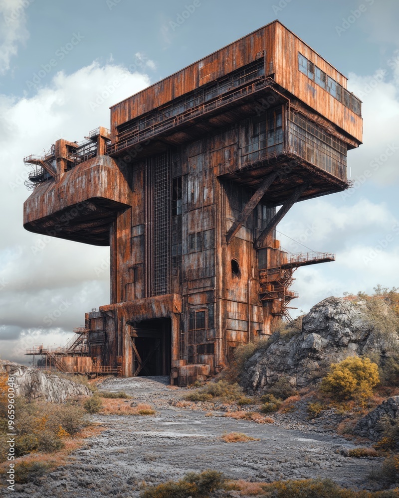 Poster 3d rendering of an industrial structure