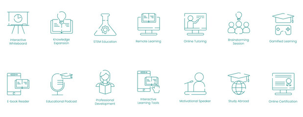 Innovative Classroom Tools and Learning Enhancements Vector Icons