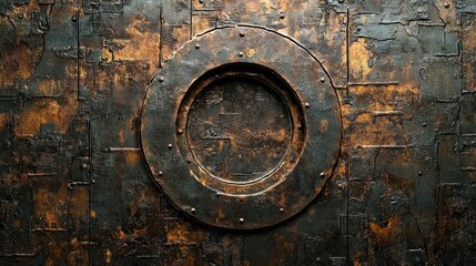 Obraz premium Circular metal structure on a textured, rusty surface.
