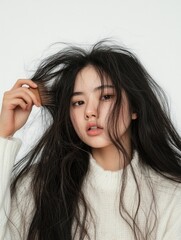 Obraz premium Stylish Young Woman with Messy Hair