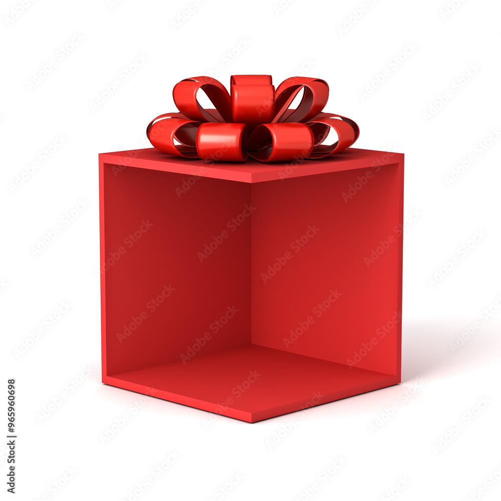 Leinwandbilder Blank red products display corner gift box mock up stand showcase with red ribbon bow isolated on white background with shadow minimal conceptual 3D rendering