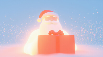 Cute Santa holding christmas gifts on a pastel background..
