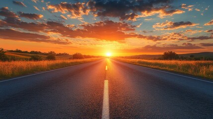 Sunset Road Trip  Open Highway  Golden Hour  Dramatic Sky