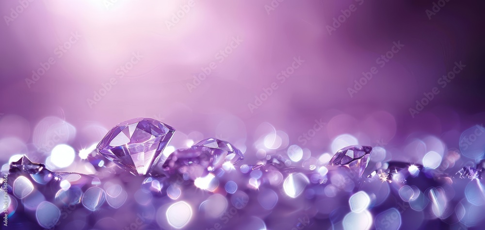 Poster a beautiful close-up of shimmering purple crystals on a soft blurred background, creating an enchant