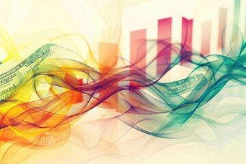 Fototapeta premium An abstract representation of growth with vibrant colors, featuring flowing smoke and financial graphs, perfect for business themes.