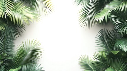 Lush tropical leaves create a vibrant frame against a light background, perfect for nature-themed designs or botanical projects.